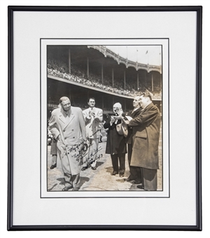 Babe Ruth Signed Original Vintage 8x10 Photograph During His Farewell Speech at Yankee Stadium April 27, 1947 Personalized to Nat Fein (Estate LOA & Beckett MINT 9)